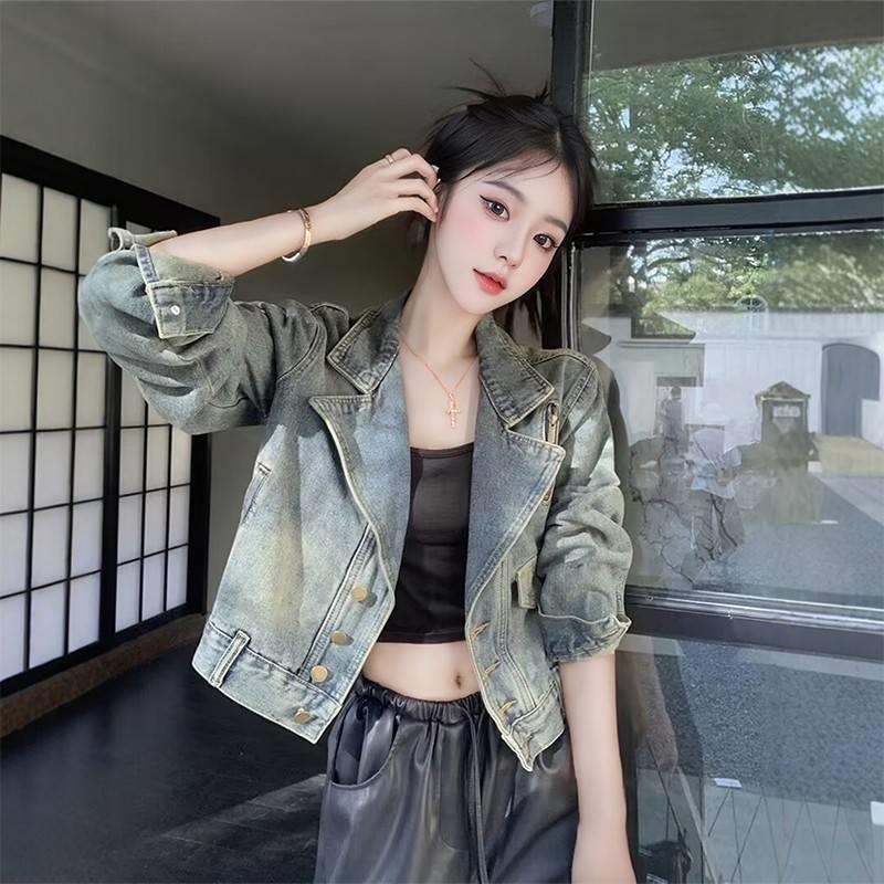 潮牌港风覆古牛仔短外套女春秋新款长袖上衣时尚休闲百搭机车夹克