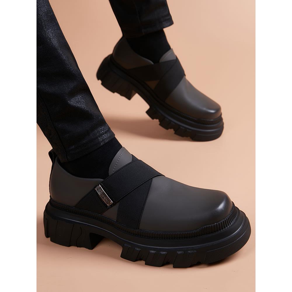 潮牌2025新款秋季皮革防滑厚底男士鞋增高德比鞋休闲一脚蹬乐福鞋