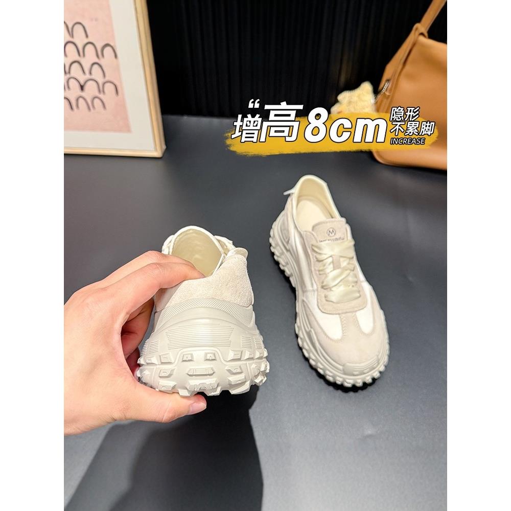 港风轻奢新款~小个子内增高老爹鞋女春秋真皮厚底透气芭蕾德训鞋