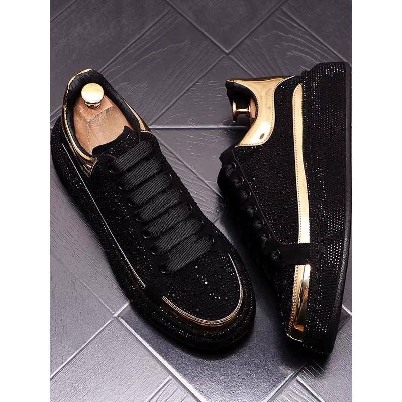 潮牌松糕鞋男秋冬厚底增高百搭运动休闲鞋男士时尚个性水钻乐福鞋