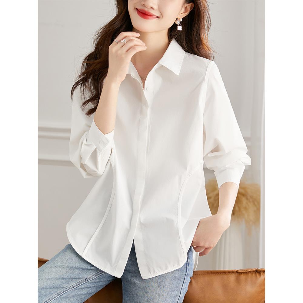 欧洲站纯棉白色衬衫女2025年新款洋气时尚设计感春秋季高级感上衣