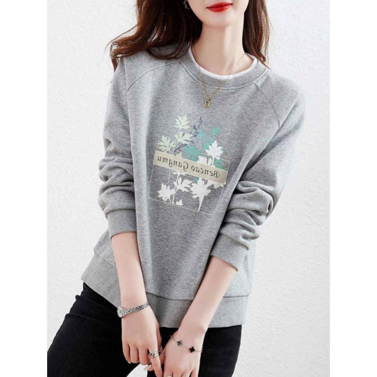 欧洲站灰色长袖卫衣女2025新款爆款春秋冬季加绒插肩袖假两件外套