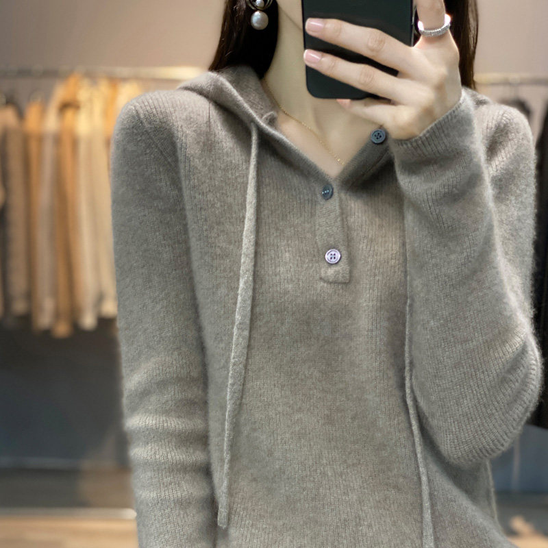 连帽羊绒衫百搭宽松卫衣女帽衫