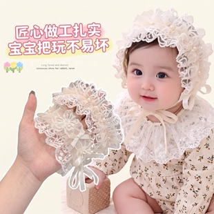 简约蕾丝蝴蝶结宝宝发带弹力牢靠不易滑落女童四季穿搭头巾