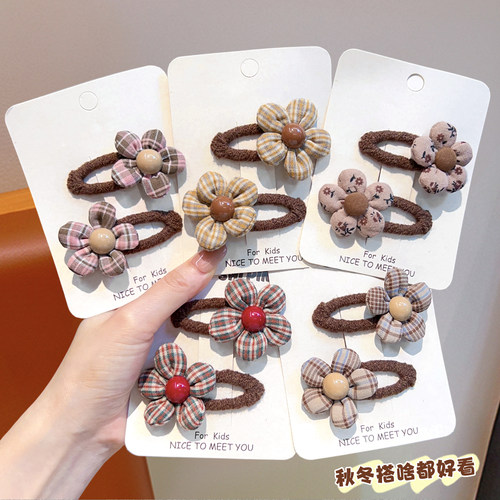 女童格纹嗯嗯花朵BB夹不伤发