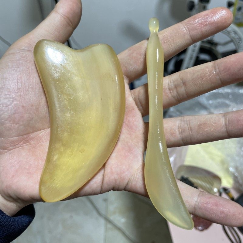 天然白水牛角刮痧板面部脸牛角梳专用美容板按摩片拨筋棒全身通用