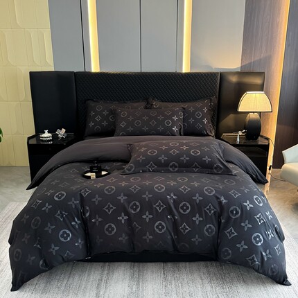 潮牌网红轻奢黑色男生高级感四叶草亲肤水洗棉宿舍床单被套四件套