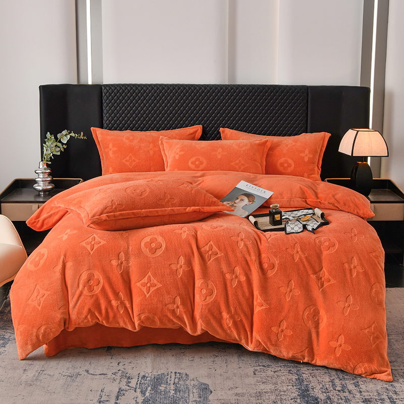 爱马橙橘色牛奶绒宿舍被套