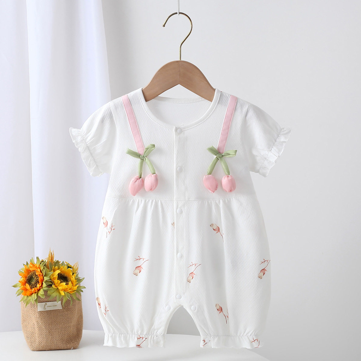 婴儿连体衣纯棉a类无骨哈衣男女宝宝夏季短袖0-1岁连身衣薄款爬服