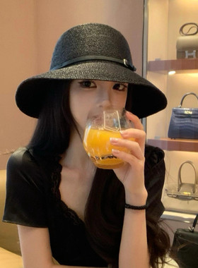 名媛风~皮带扣草帽女旅游度假遮阳防晒渔夫帽子百搭时尚千金礼帽