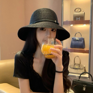 名媛风~皮带扣草帽女旅游度假遮阳防晒渔夫帽子百搭时尚千金礼帽