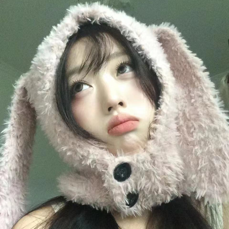 户外保暖超长兔兔耳朵毛绒帽子
