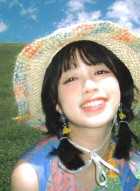 油画里的世界~彩色编织草帽女夏