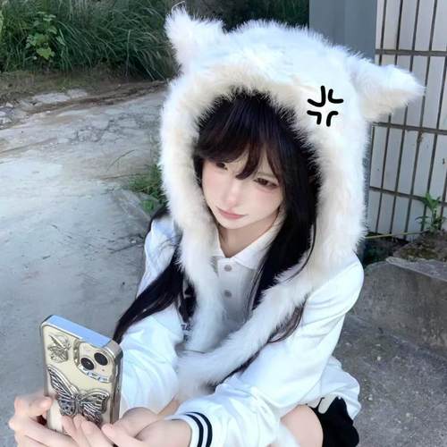 高品质抗冻狐狸耳朵毛绒围脖帽子