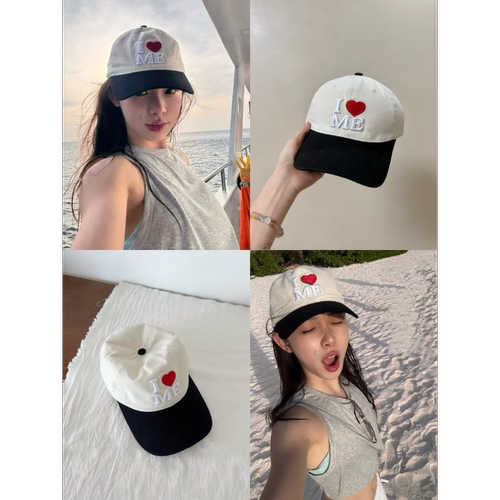 秋鱼同款棒球帽~韩女氛围感Iloveme爱心刺绣撞色棒球帽男女鸭舌帽