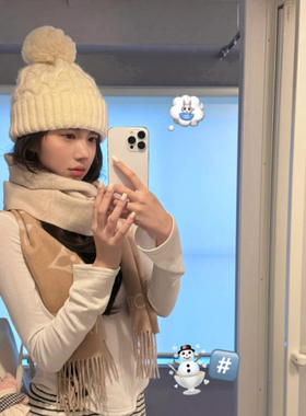 麻花大毛球～新款软糯保暖帽子女可爱毛线帽秋冬季加厚加绒针织帽