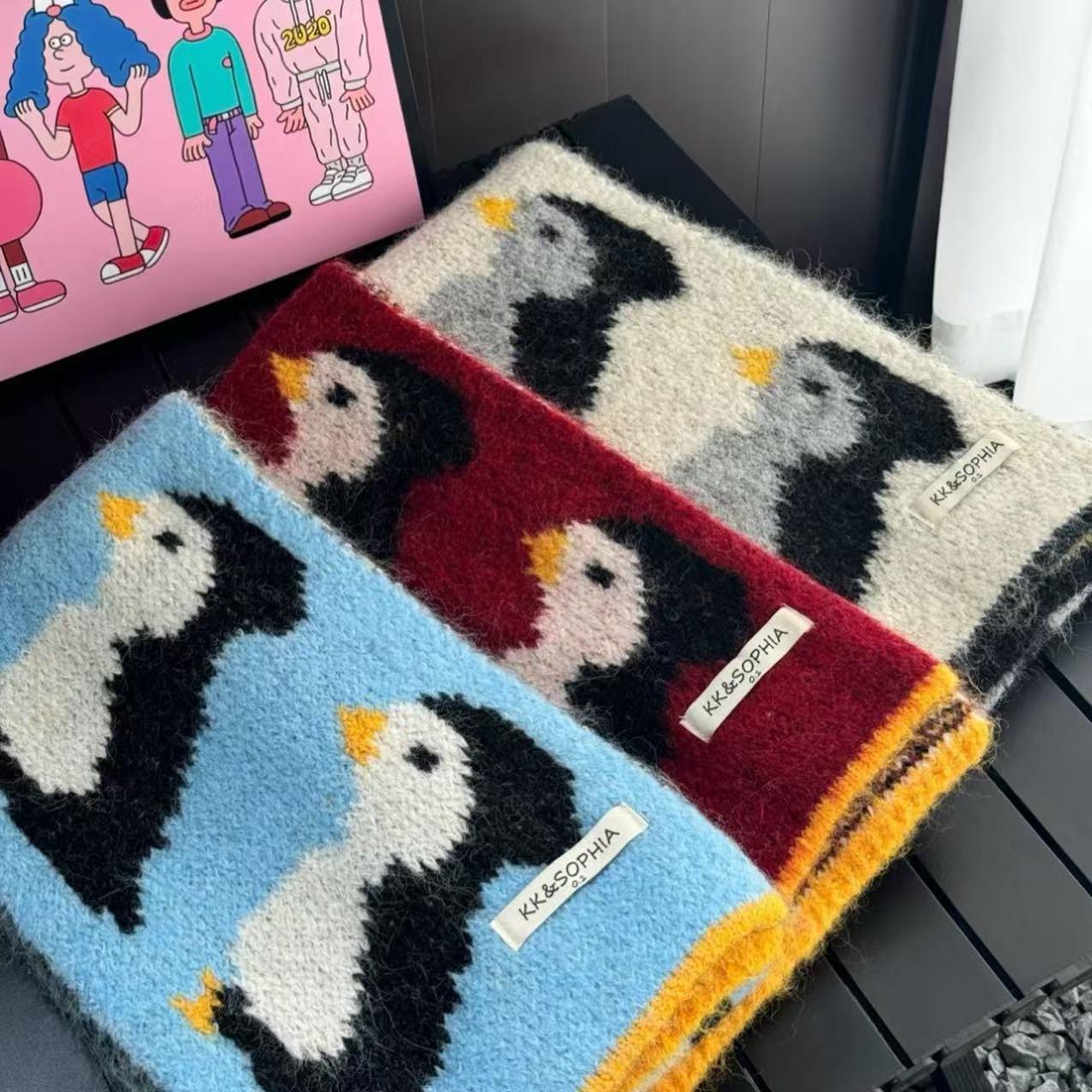 日系企鹅毛线针织围巾