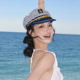 复古条纹八角帽平顶船长帽水手帽 英伦风海军帽女夏季 ccd里 海边