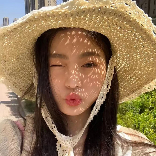 度假拍照ins韩少女蕾丝草帽防晒