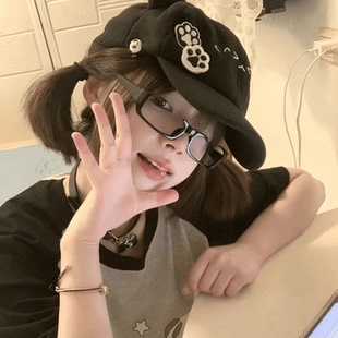 短发甜妹猫猫耳贴布补丁棒球帽女死宅模拟器帽子鸭舌帽亚比萌宅系