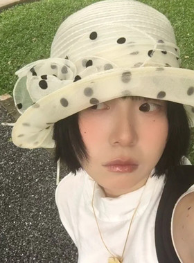 名媛风~法式复古气质花朵欧根网纱渔夫帽女韩版百搭时尚波点礼帽