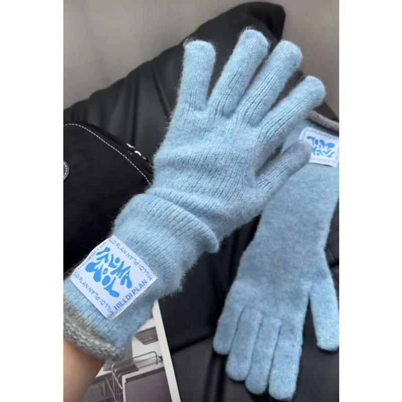 韩系ins博主同款海盐蓝针织手套