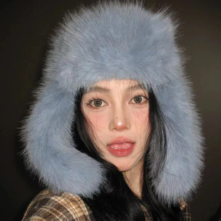 女显脸小护耳保暖滑雪拍照包头雷锋帽 ins韩版 仿貂绒毛毛帽子冬季