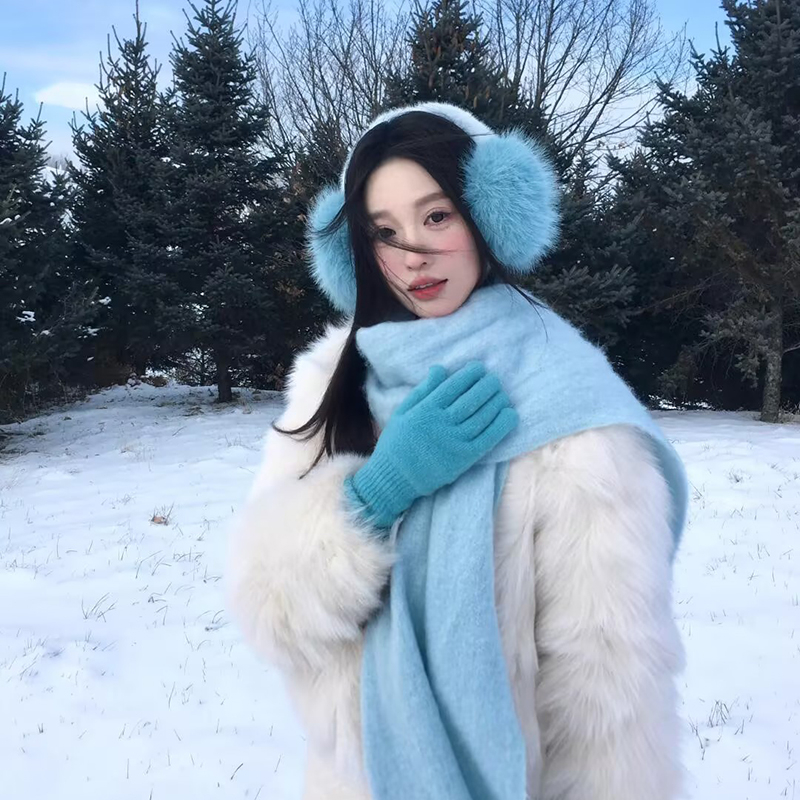 秋冬季新款韩系氛围感马海毛流苏围巾女加厚保暖防寒学生百搭围脖