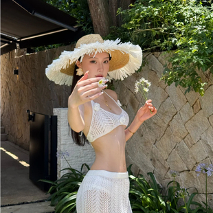 超大帽檐！毛边平顶麦秆草帽女夏季旅游度假遮阳防晒百搭太阳帽子