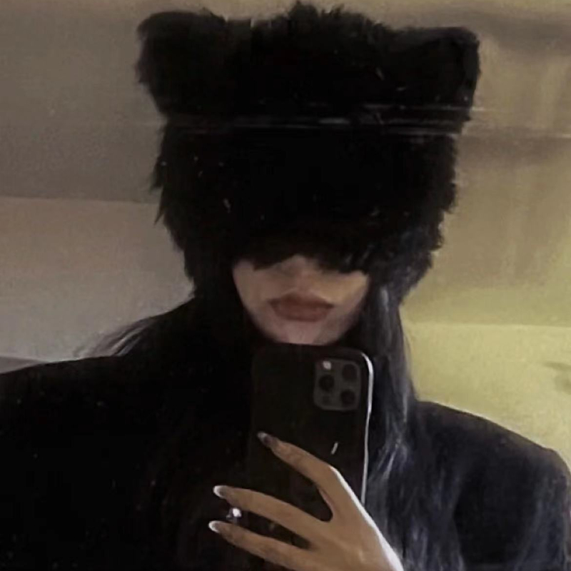 暗黑系猫女帽耳朵酷拽针织兔毛帽