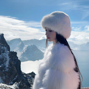 雪国情书奶白色高级感仿兔毛加厚保暖百搭蒙古帽女冬季显脸小盆帽