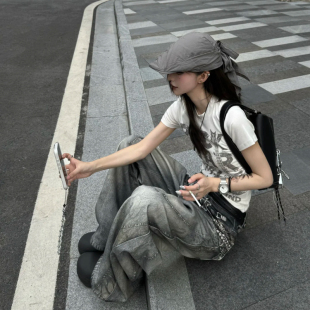 灰色绑带前进帽女百搭显脸小遮贝雷帽 夏季 韩系街头腔调 2025新款