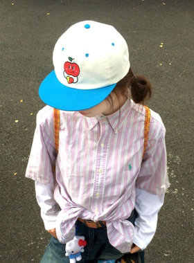 趣味水果定制！古早苹果小子平檐软顶刺绣卡通嘻哈帽女新款显脸小