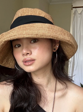 帽型好！亚麻夏季大帽檐遮阳帽子女老钱风透气渔夫帽防晒户外游玩