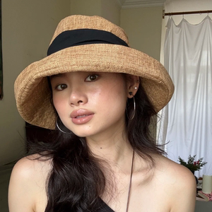 帽型好！亚麻夏季大帽檐遮阳帽子女老钱风透气渔夫帽防晒户外游玩