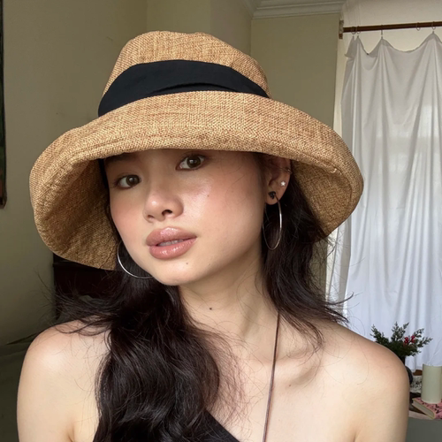 帽型好！亚麻夏季大帽檐遮阳帽子女老钱风透气渔夫帽防晒户外游玩