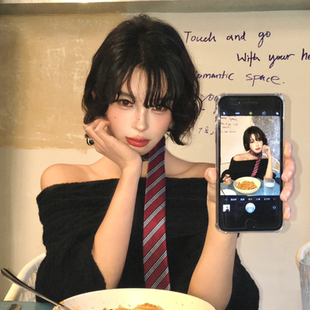 时髦拽姐红色条纹印花丝巾女春夏韩系领带气质百搭丝带配饰酷领结