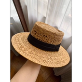 平顶防晒帽海边度假编织镂空礼帽大码 大头围草帽女2025新款 法式