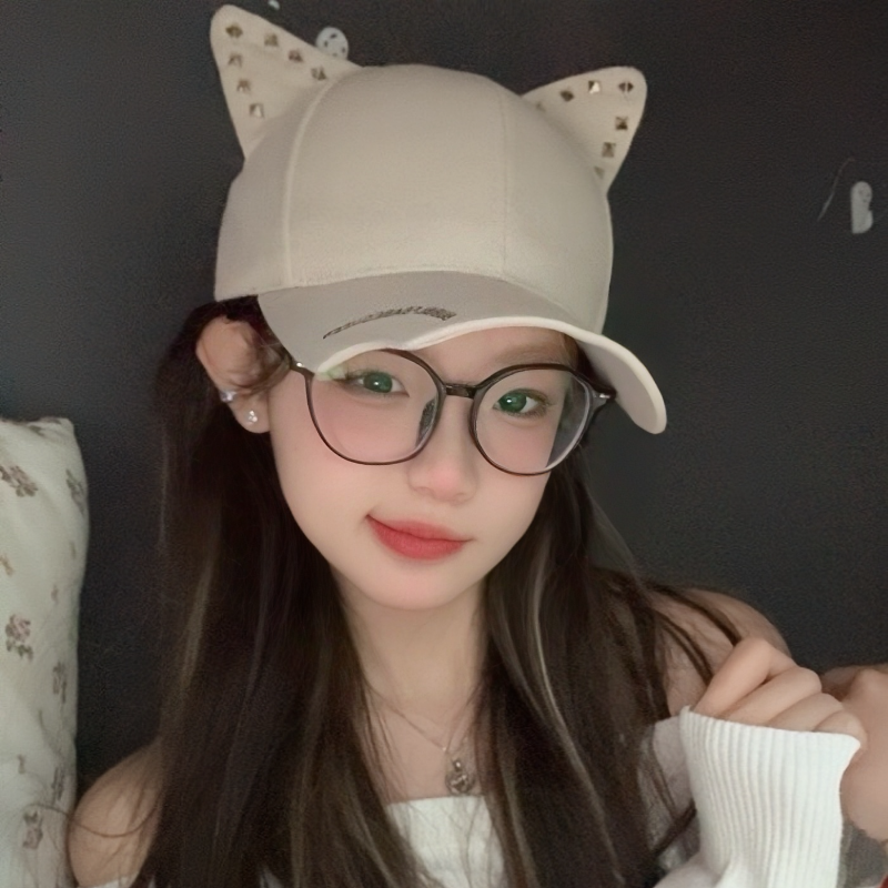 坏坏小猫！铆钉猫耳朵高颅顶甜酷棒球帽女春夏时髦遮阳鸭舌帽防晒