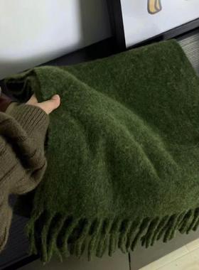 绿野仙踪混纺羊毛围巾·绿色保暖流苏女冬季加厚纯色披肩送情侣款