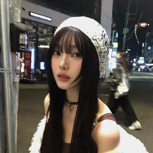 韩国冷酷感薄款透气刺绣花朵蕾丝包头帽子女时髦显脸小套头帽冷帽