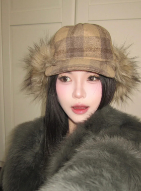 ccd的瞬间~宁艺卓同款格纹毛绒帽百搭时尚棒球帽显脸小保暖鸭舌帽