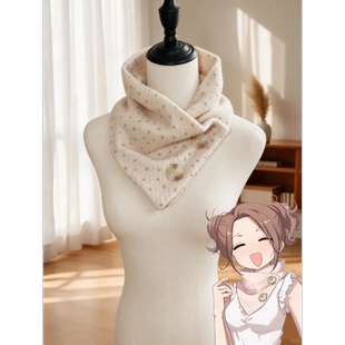 新作~栗子奶冻围巾奈奈风复古波点女秋冬护颈温柔雾感纽扣围脖巾