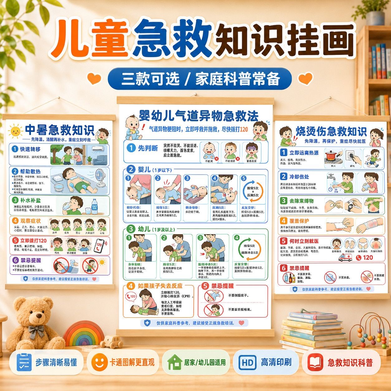 婴幼儿急救知识挂图家庭挂墙电表现代装饰画