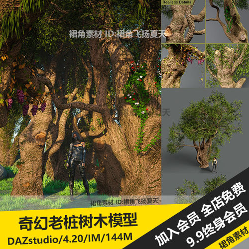 DAZ3D Studio 奇幻老树桩树木植物模型奇异造型老树林 游戏3d素材