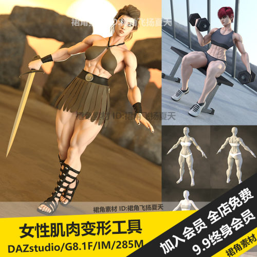 DAZ3D Studio 女战士英雄强壮肌肉变形自定义工具 3d模型素材
