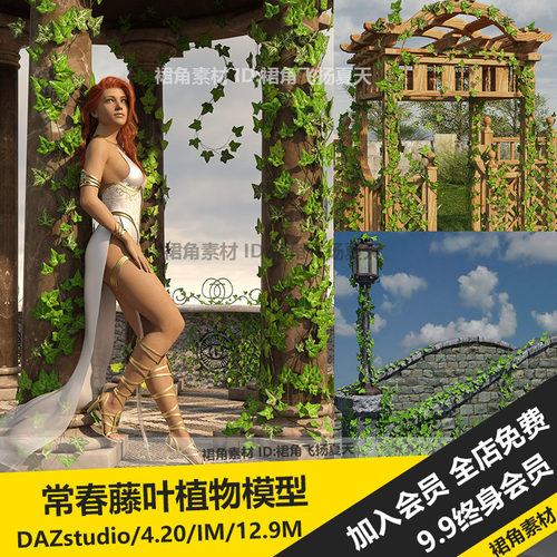 DAZ3D Studio 花园景观常春藤枝条叶子绿植植物模型 游戏3d素材