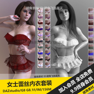 DAZ3D Studio 女士内衣套装蕾丝衣裤丝绸服装服饰 3d模型素材