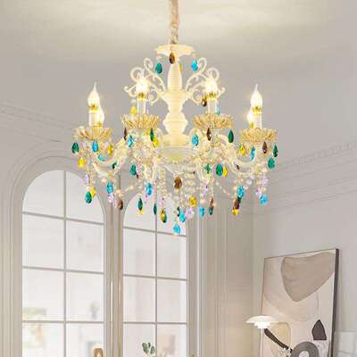欧式水晶吊灯客厅别墅酒店白色浪漫餐厅蜡烛灯新款温馨彩色卧室灯