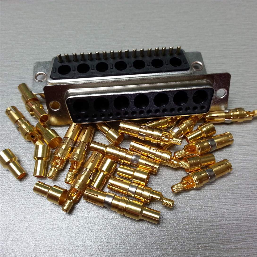 现货射频焊线式D-SUB24W7母头d型矩形高频同轴17+7母座直出连接器